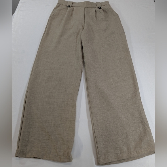 Monteau Los Angeles Pleated Beige Wide-Leg Pants Size Large - Picture 1 of 11